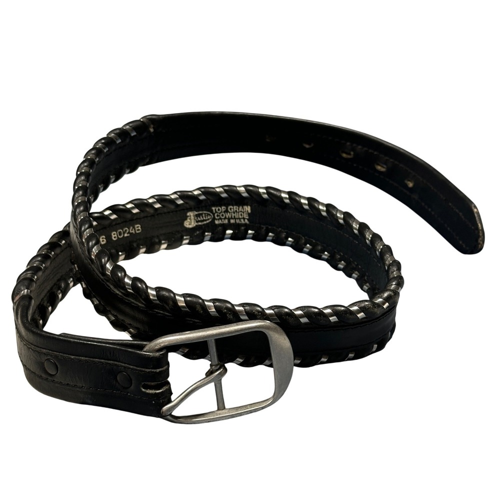 Justin Mens Black Top Grain Cowhide Braided Western Belt 36 8024B Made in USA